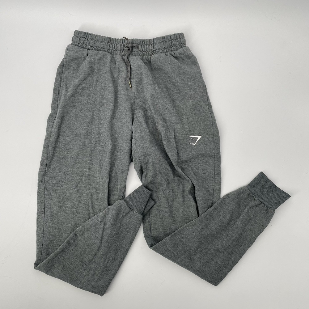 GYMSHARK Crest Jogger Pants Women Small Light Gray Marl Slim Fit Tapered Pockets